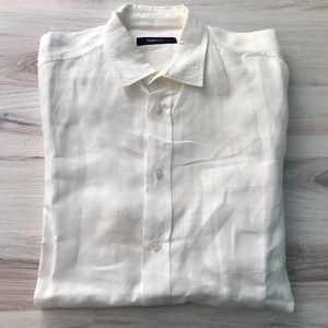ZegnaSport White Plaid Checker Dress Shirt Sz L